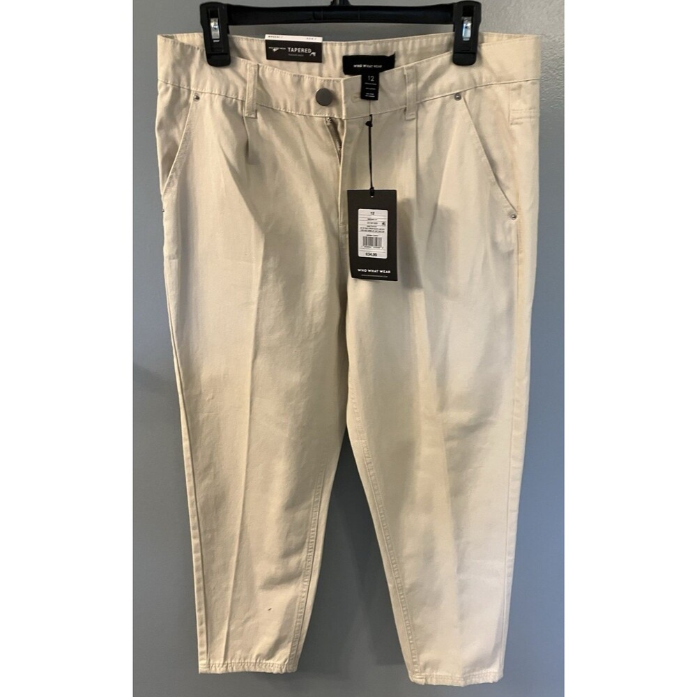 NWT Who What Wear Tapered Womens Dress Jean Pants Beige Size 12